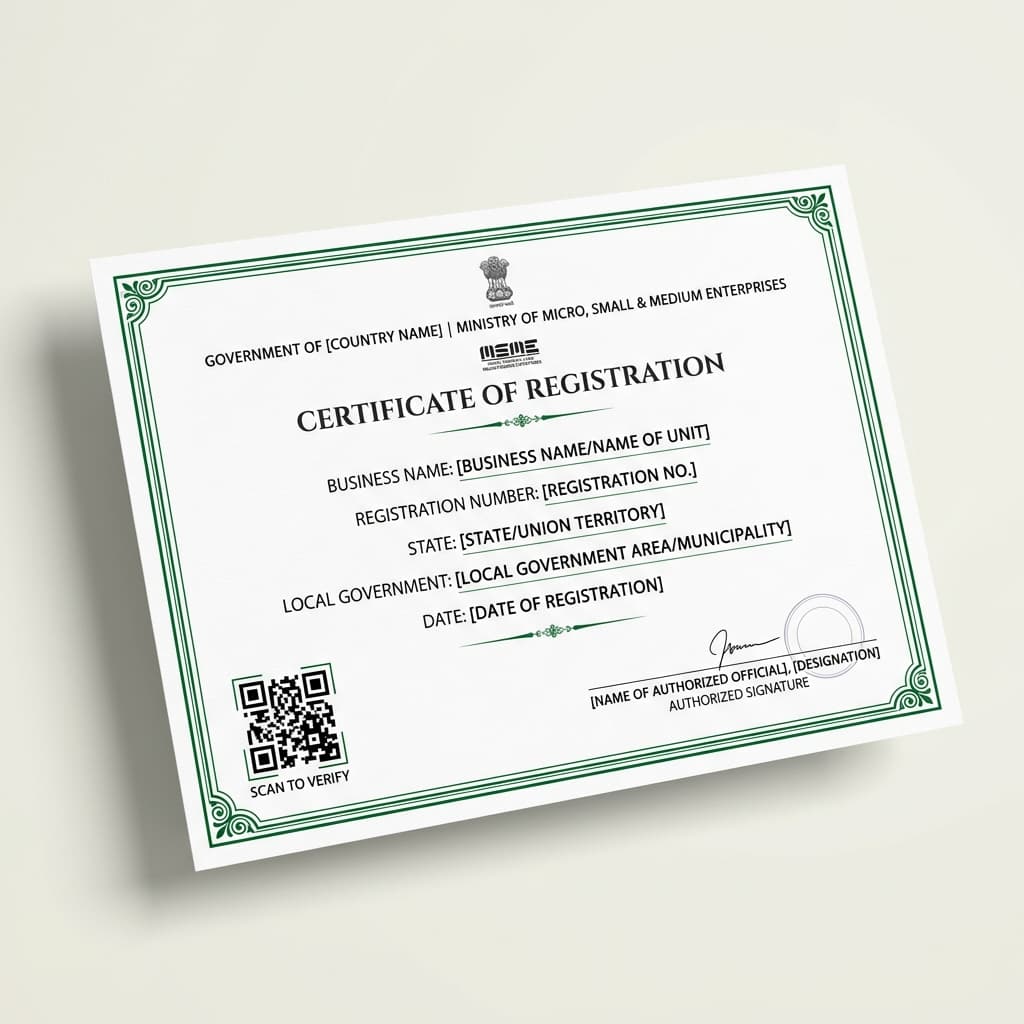 Sample MSME Certificate of Registration